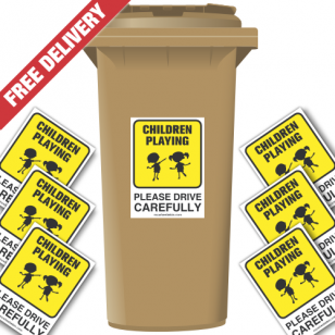 Children Playing Please Drive Slowly Speed Reduction Wheelie Bin Stickers